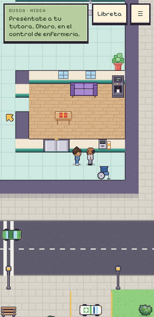Captura del juego: la planta 2 del Hospital General en pixel art